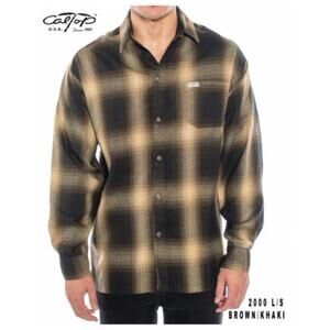 Men's Brown/Khaki Plaid Casual Button Down Shirt
